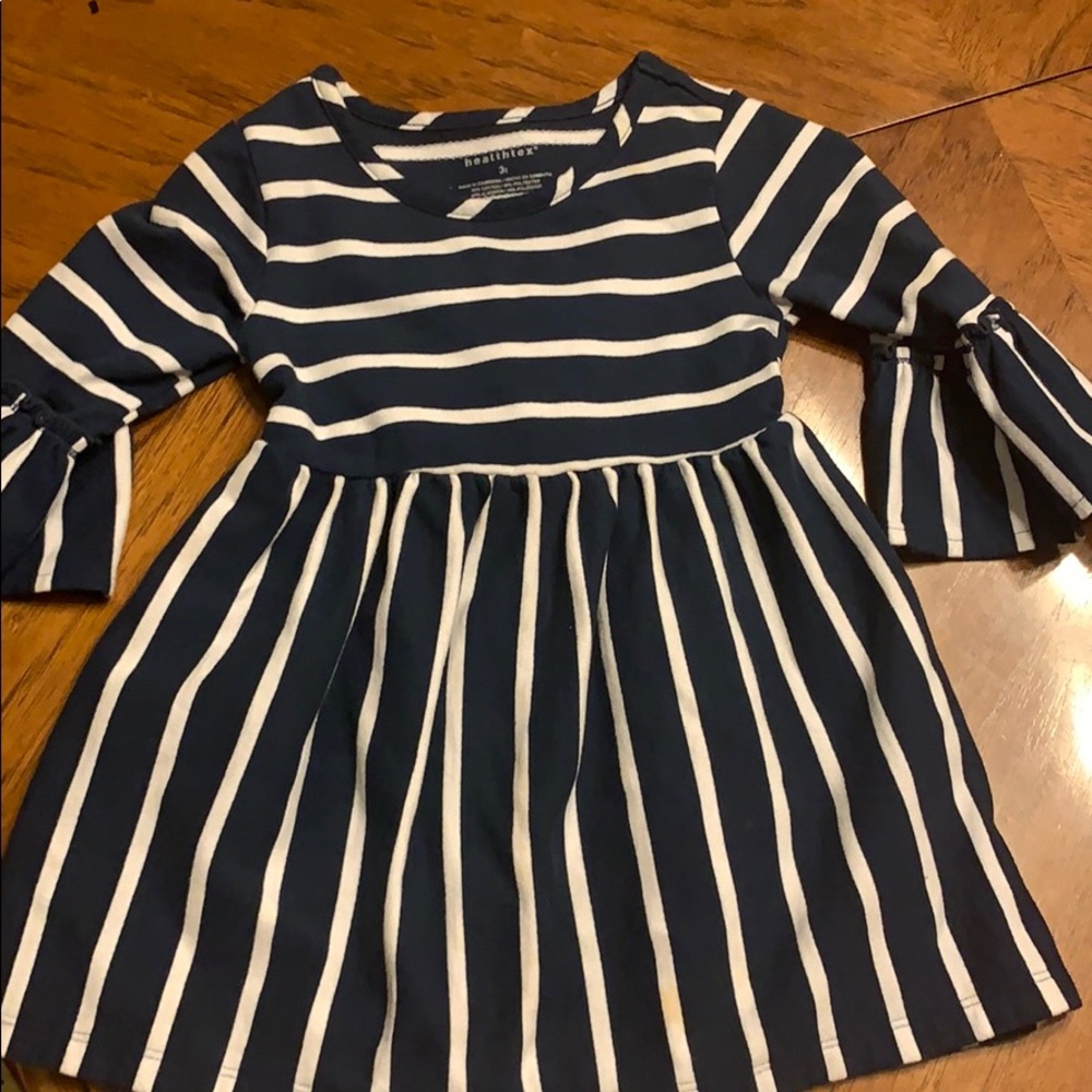Blue and white bell sleeve dress